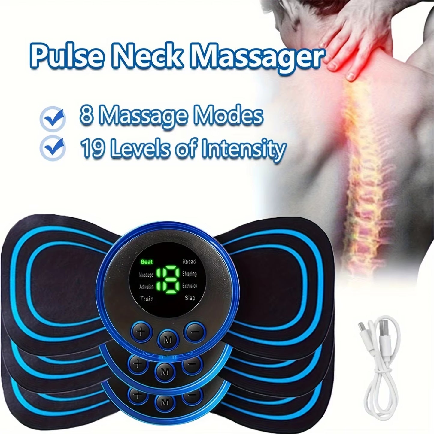 Experience Ultimate Relaxation with the Muscle Electric Massager - 8 Modes & 19 Strength Levels for Neck Relief