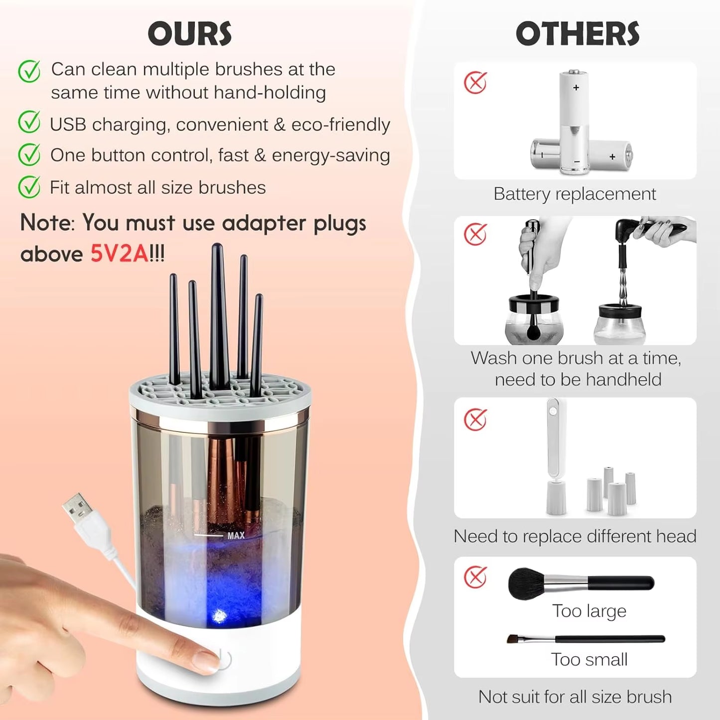 USB Plug Portable Electric Makeup Brush Cleaner with Rubber Makeup Machine Electric USB Quick Cleaner Cleaning Brush Collar Brus
