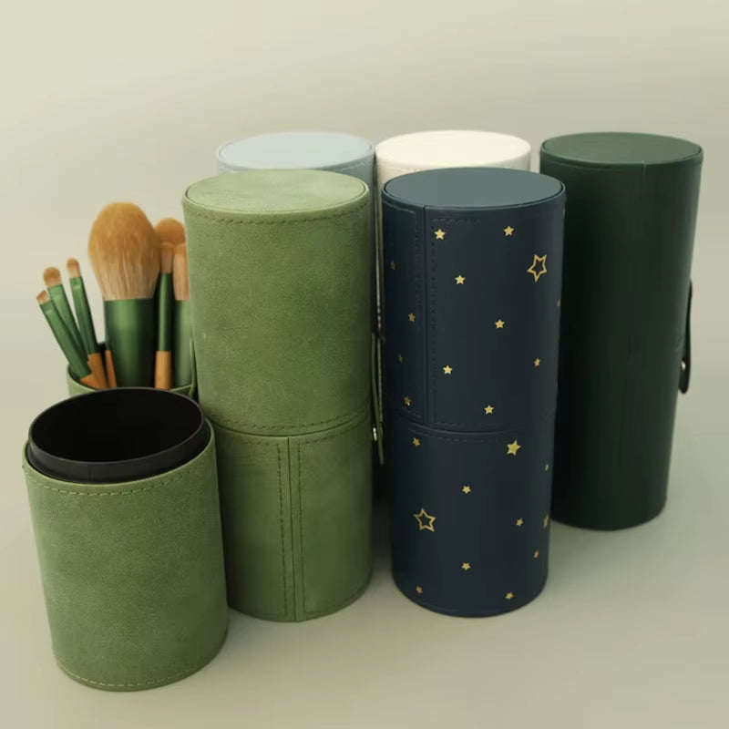 Stylish PU Leather Makeup Brush Bucket - Your Portable Travel Companion for Organized Beauty Essentials!