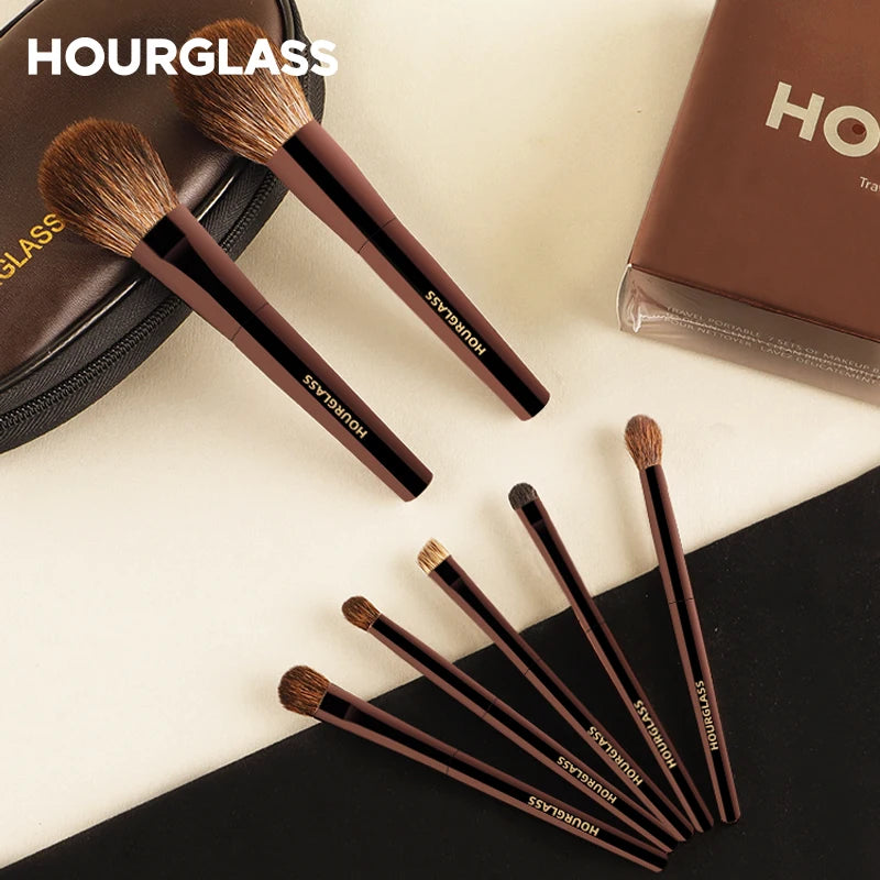 Makeup Brush Set Mini Portable 7 Pcs, High Quality Soft Animal Hair Brush Include Eyeshadow,Blush,Powder Brush