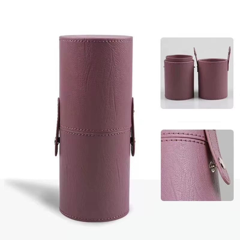 Stylish PU Leather Makeup Brush Bucket - Your Portable Travel Companion for Organized Beauty Essentials!
