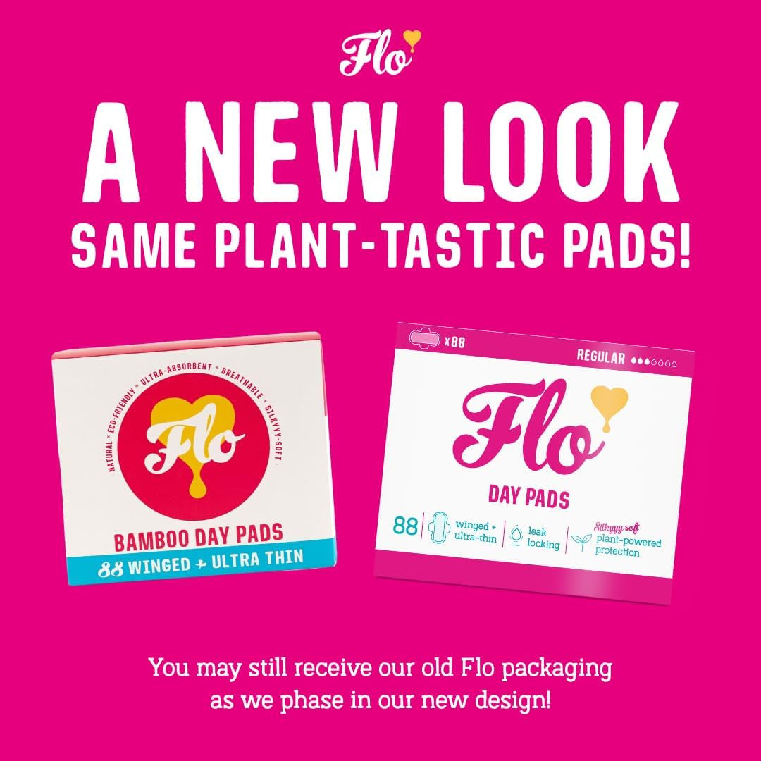Experience Ultimate Comfort with FLO's Mega Pack of Organic Bamboo Day Pads - Ultra-Thin, Winged, and Eco-Friendly Sanitary Napkins for Women, 88 Count