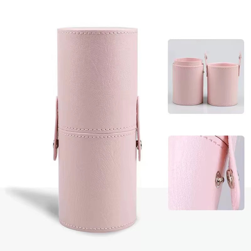 Stylish PU Leather Makeup Brush Bucket - Your Portable Travel Companion for Organized Beauty Essentials!