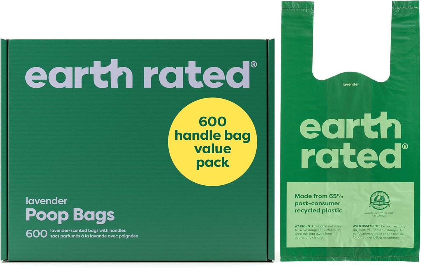 Premium Lavender Dog Waste Bags with Handles - Value Pack of 600, Easy Tie and Leakproof Design