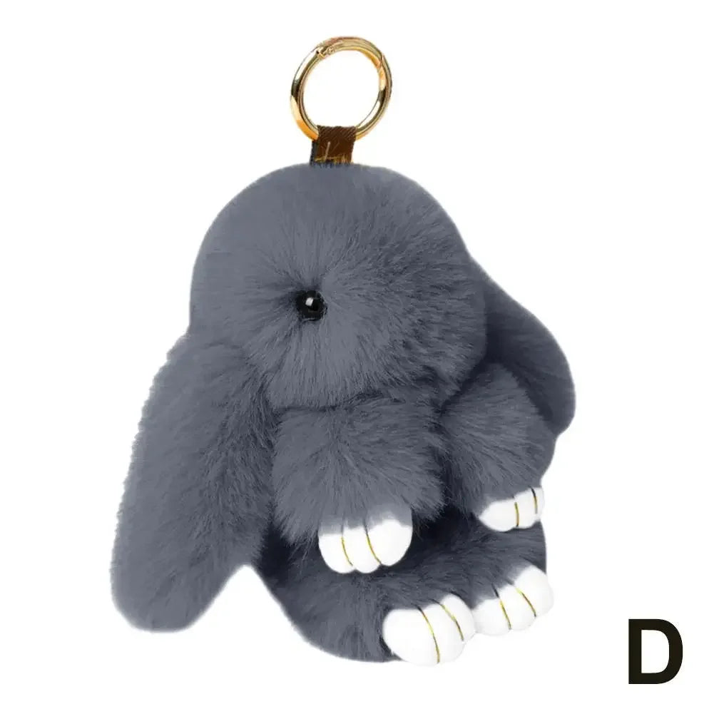Cute Long Ear Bunny Keychain Real Mink Fur Rabbit Doll Charm Toys Ornament Keyring Jewelry Pompom Pendant Gifts Handbag Plu C9M0