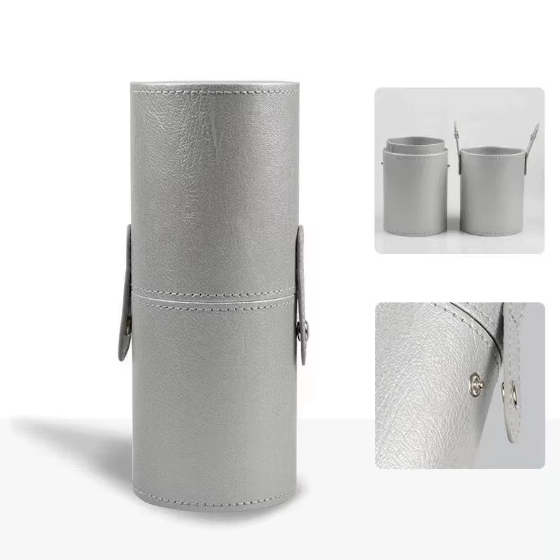 Stylish PU Leather Makeup Brush Bucket - Your Portable Travel Companion for Organized Beauty Essentials!