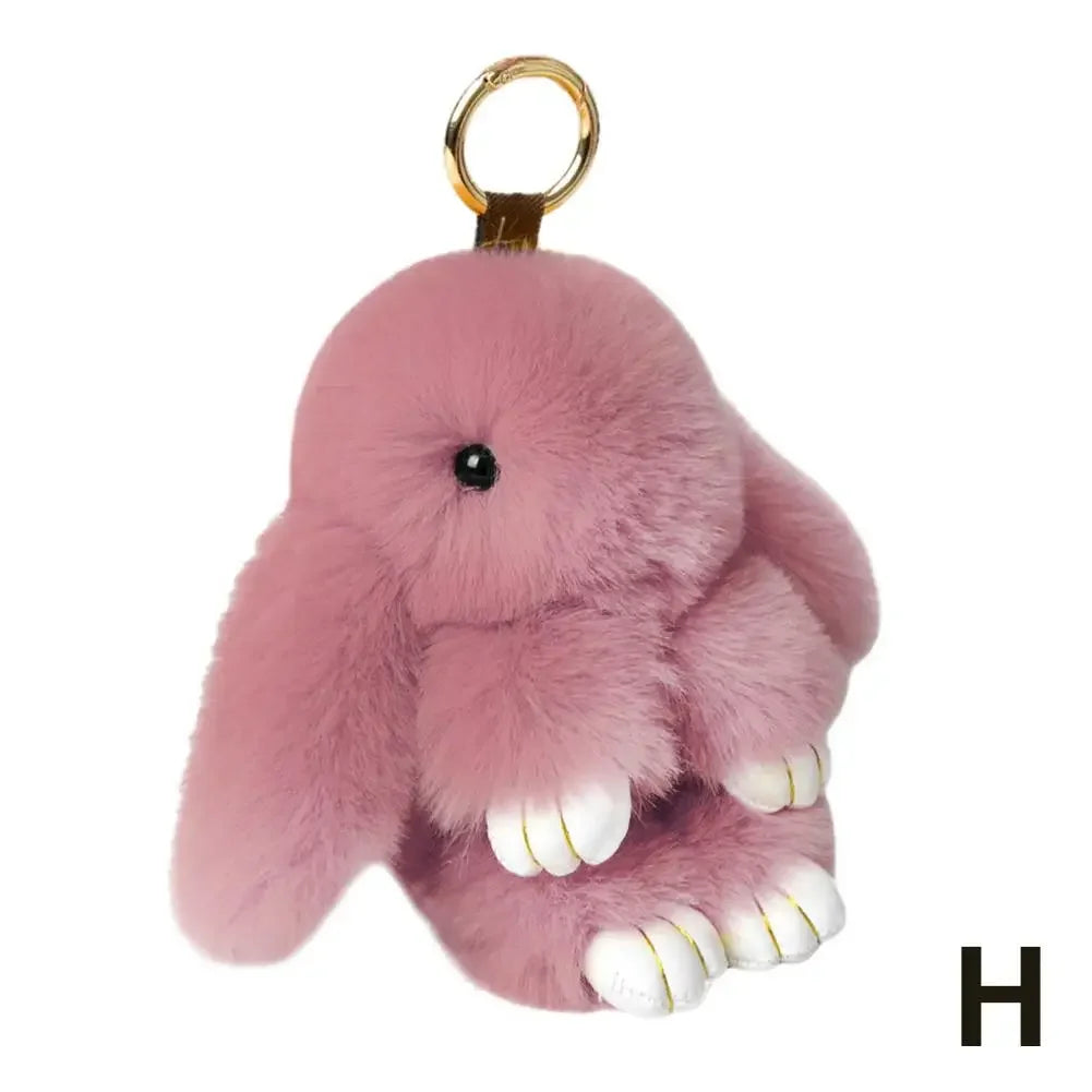 Cute Long Ear Bunny Keychain Real Mink Fur Rabbit Doll Charm Toys Ornament Keyring Jewelry Pompom Pendant Gifts Handbag Plu C9M0