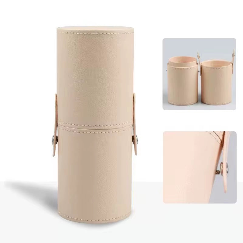Stylish PU Leather Makeup Brush Bucket - Your Portable Travel Companion for Organized Beauty Essentials!
