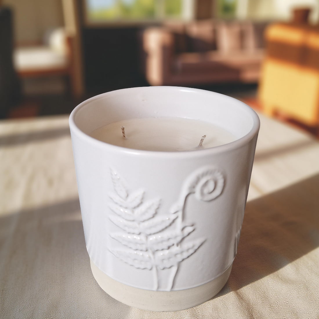 3-Wick Candle in White Ceramic Fern Pot | Velvet Tonka-4