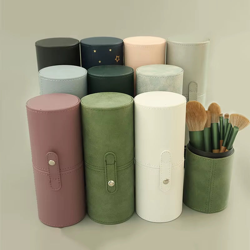 Stylish PU Leather Makeup Brush Bucket - Your Portable Travel Companion for Organized Beauty Essentials!