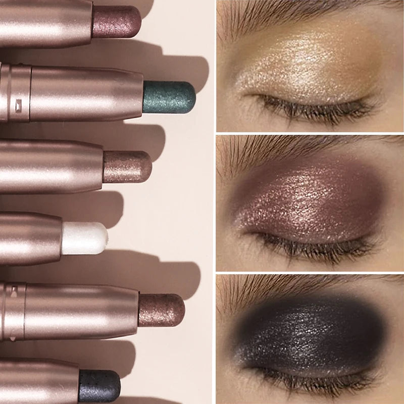 Double-Head Eyeshadow Stick Diamond Shimmer Highlighter Pencil Pearl Pigment Long Lasting Cream Eye Shadow Matte Brush Pen