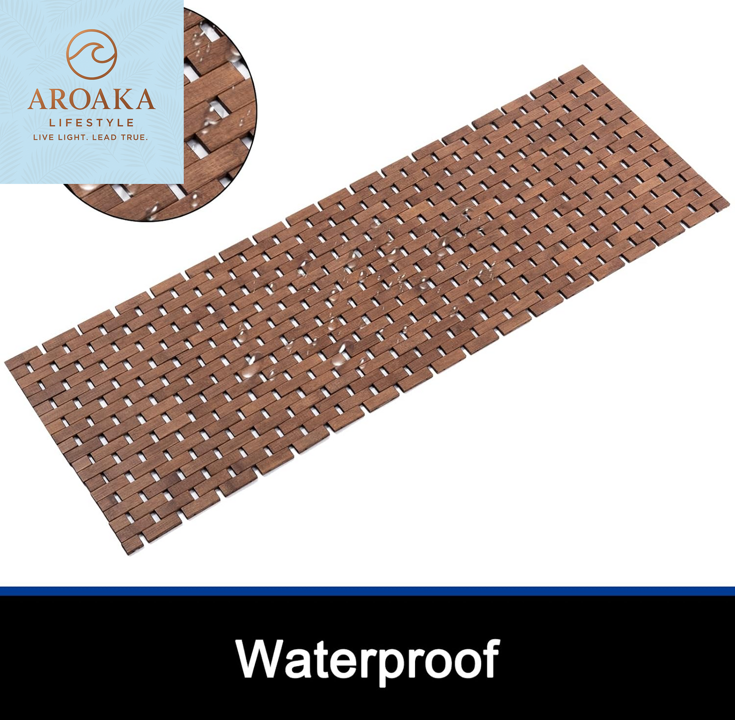 Elegant Bamboo Bath Mat - Waterproof Non-Slip Runner Rug, 16x48 Inch in Stylish Walnut Finish, Easy to Clean and Maintain, Ideal for Home and Outdoor Use