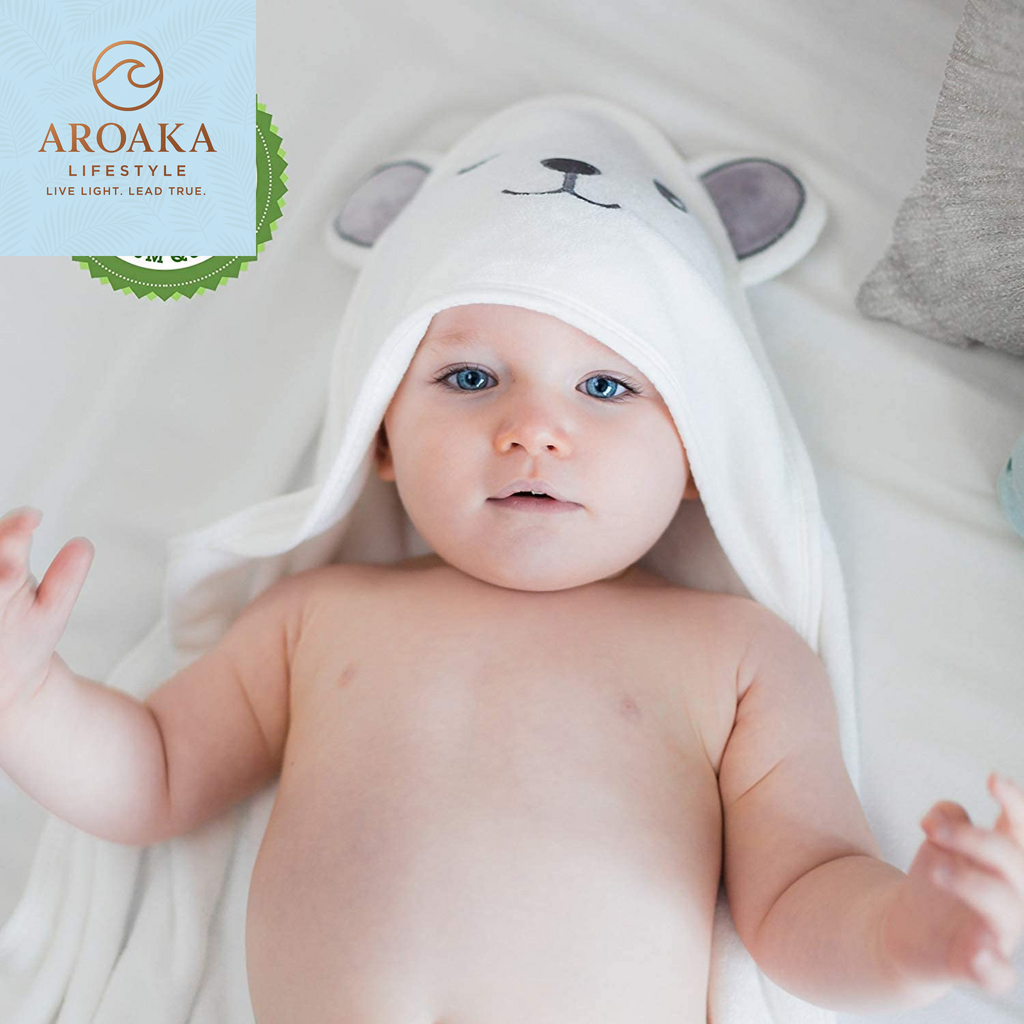 Bamboo Rayon Hooded Bath Towel with Bear Ears for Infants and Toddlers - Absorbent Large 30 x 30 Inch Baby Towel