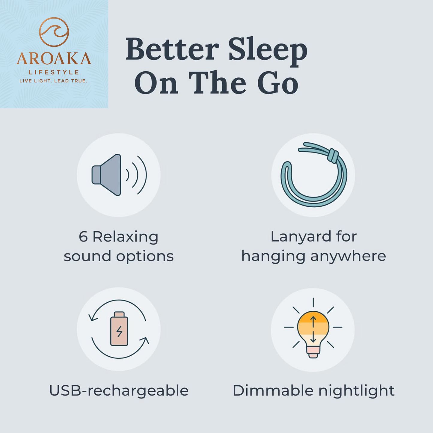 Mini Portable White Noise Machine with 6 Soothing Sounds and Adjustable Night Light - Ideal Sleep Therapy for Adults and Infants, USB Rechargeable with Convenient Carry Lanyard
