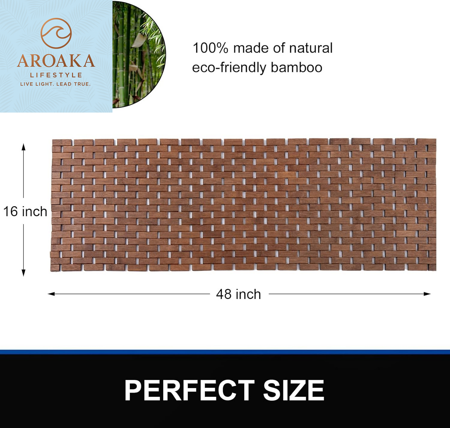 Elegant Bamboo Bath Mat - Waterproof Non-Slip Runner Rug, 16x48 Inch in Stylish Walnut Finish, Easy to Clean and Maintain, Ideal for Home and Outdoor Use