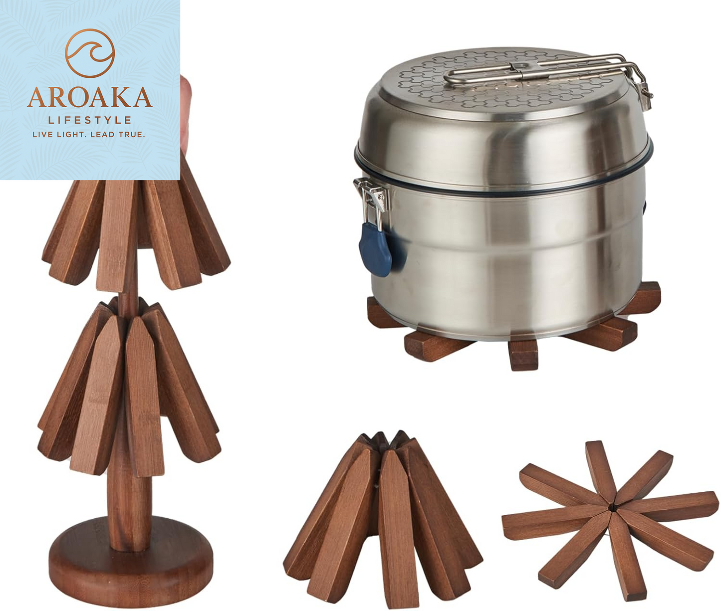 Elevate Your Kitchen with the CUIYAKI Set of 3 Stylish Bamboo Trivets - Perfect for Hot Dishes and Easy Storage