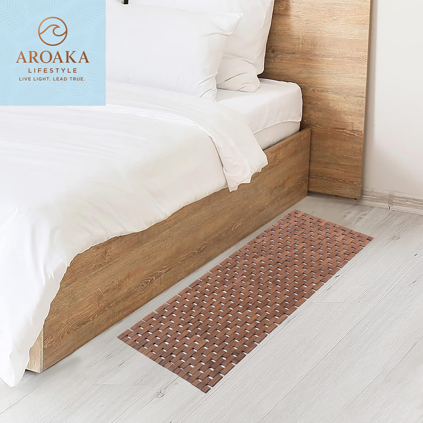 Elegant Bamboo Bath Mat - Waterproof Non-Slip Runner Rug, 16x48 Inch in Stylish Walnut Finish, Easy to Clean and Maintain, Ideal for Home and Outdoor Use