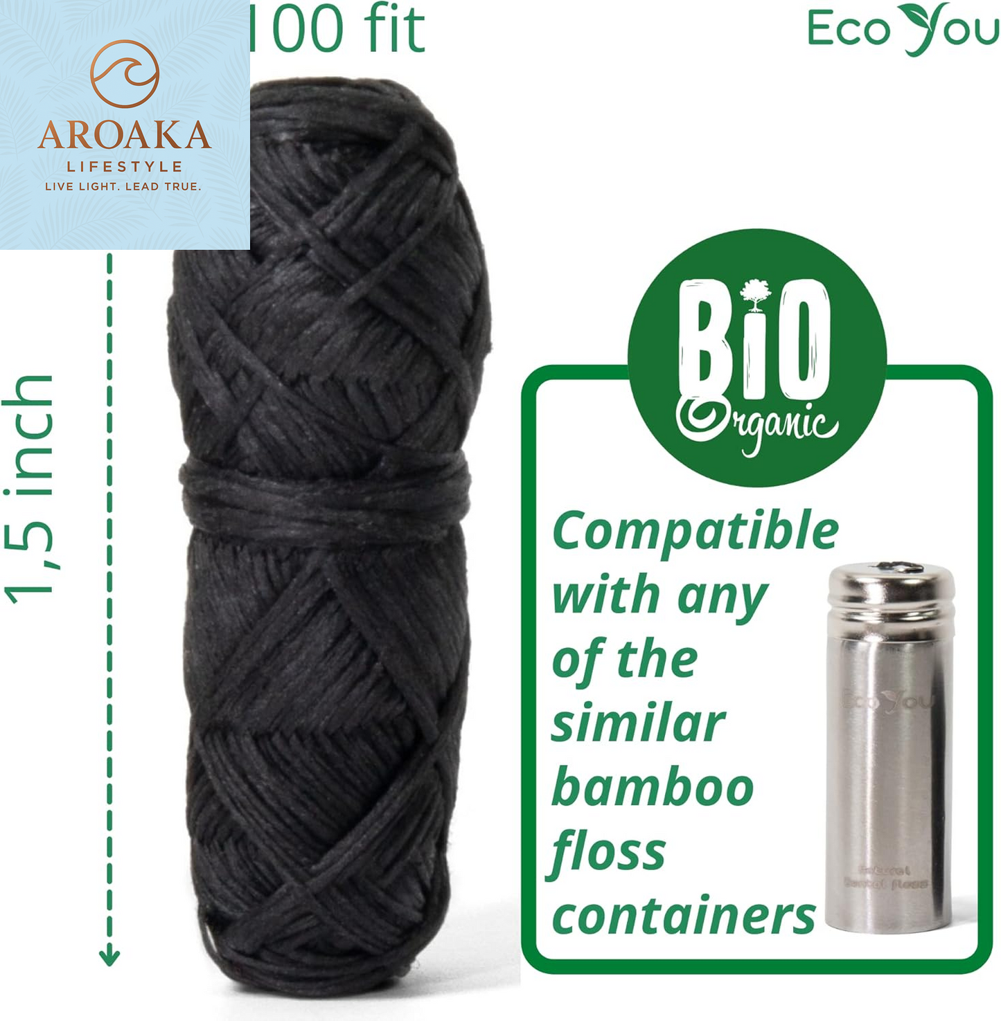 Eco-Friendly Bamboo Charcoal Dental Floss with Refreshing Mint - Vegan & Biodegradable (4 Refill Spools)