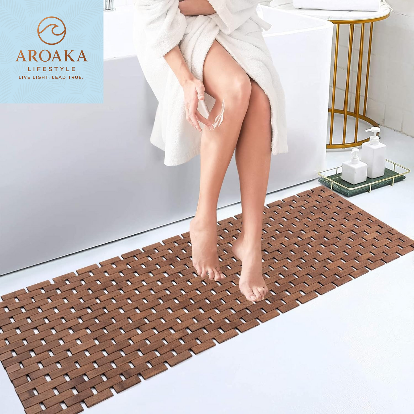 Elegant Bamboo Bath Mat - Waterproof Non-Slip Runner Rug, 16x48 Inch in Stylish Walnut Finish, Easy to Clean and Maintain, Ideal for Home and Outdoor Use