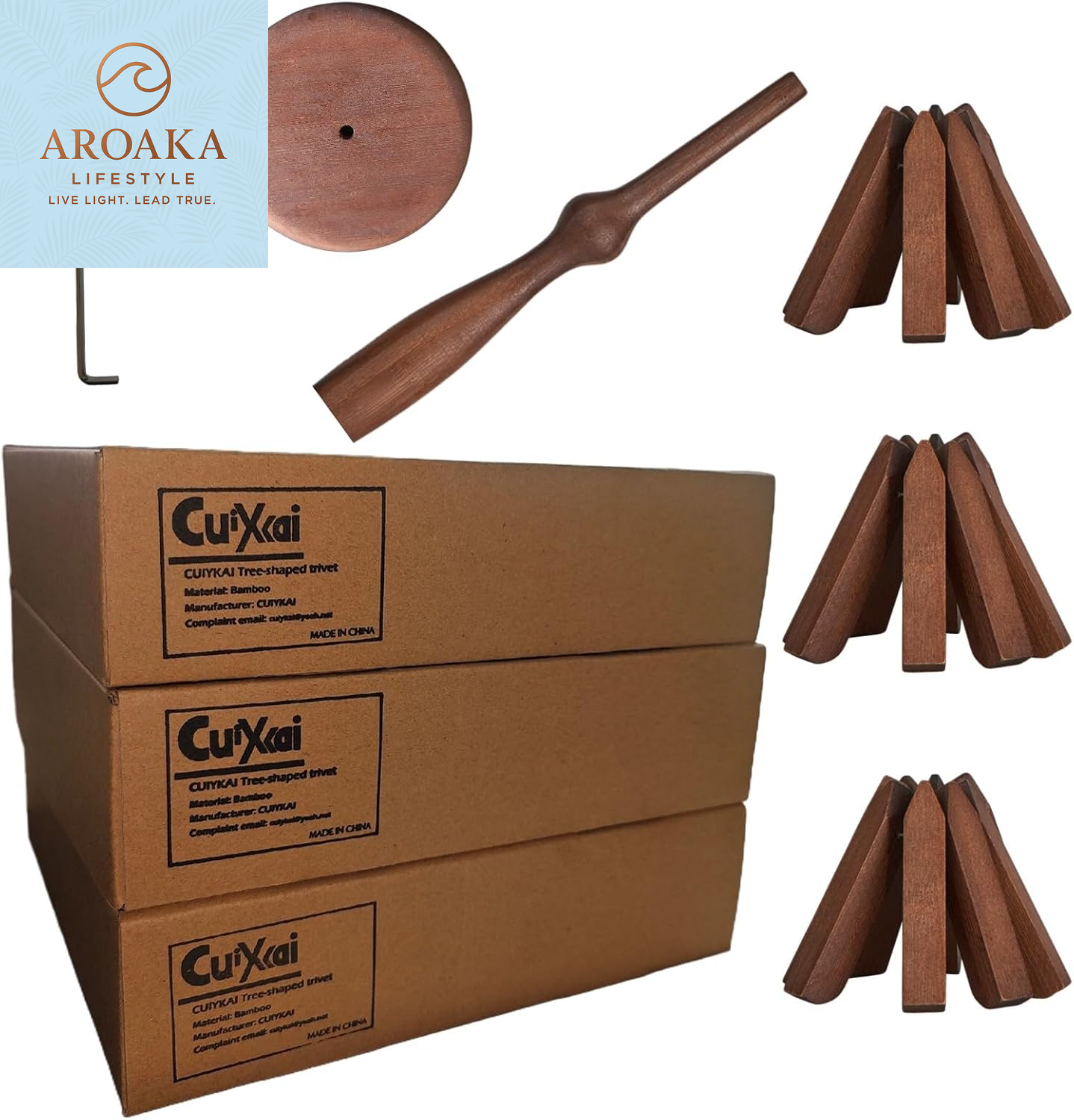 Elevate Your Kitchen with the CUIYAKI Set of 3 Stylish Bamboo Trivets - Perfect for Hot Dishes and Easy Storage