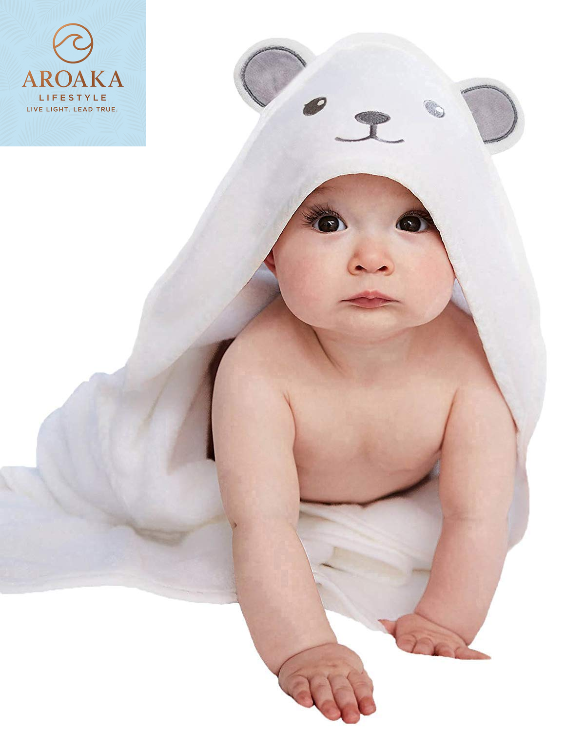 Bamboo Rayon Hooded Bath Towel with Bear Ears for Infants and Toddlers - Absorbent Large 30 x 30 Inch Baby Towel