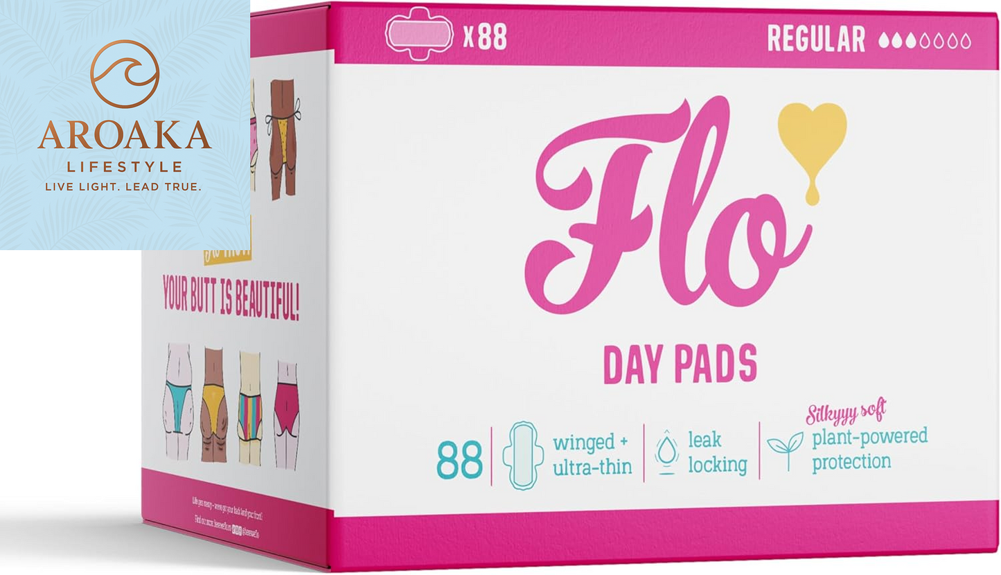 Experience Ultimate Comfort with FLO's Mega Pack of Organic Bamboo Day Pads - Ultra-Thin, Winged, and Eco-Friendly Sanitary Napkins for Women, 88 Count