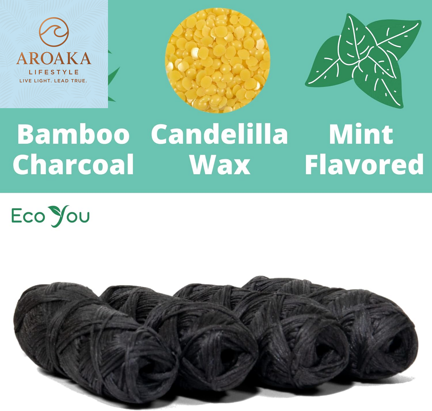 Eco-Friendly Bamboo Charcoal Dental Floss with Refreshing Mint - Vegan & Biodegradable (4 Refill Spools)