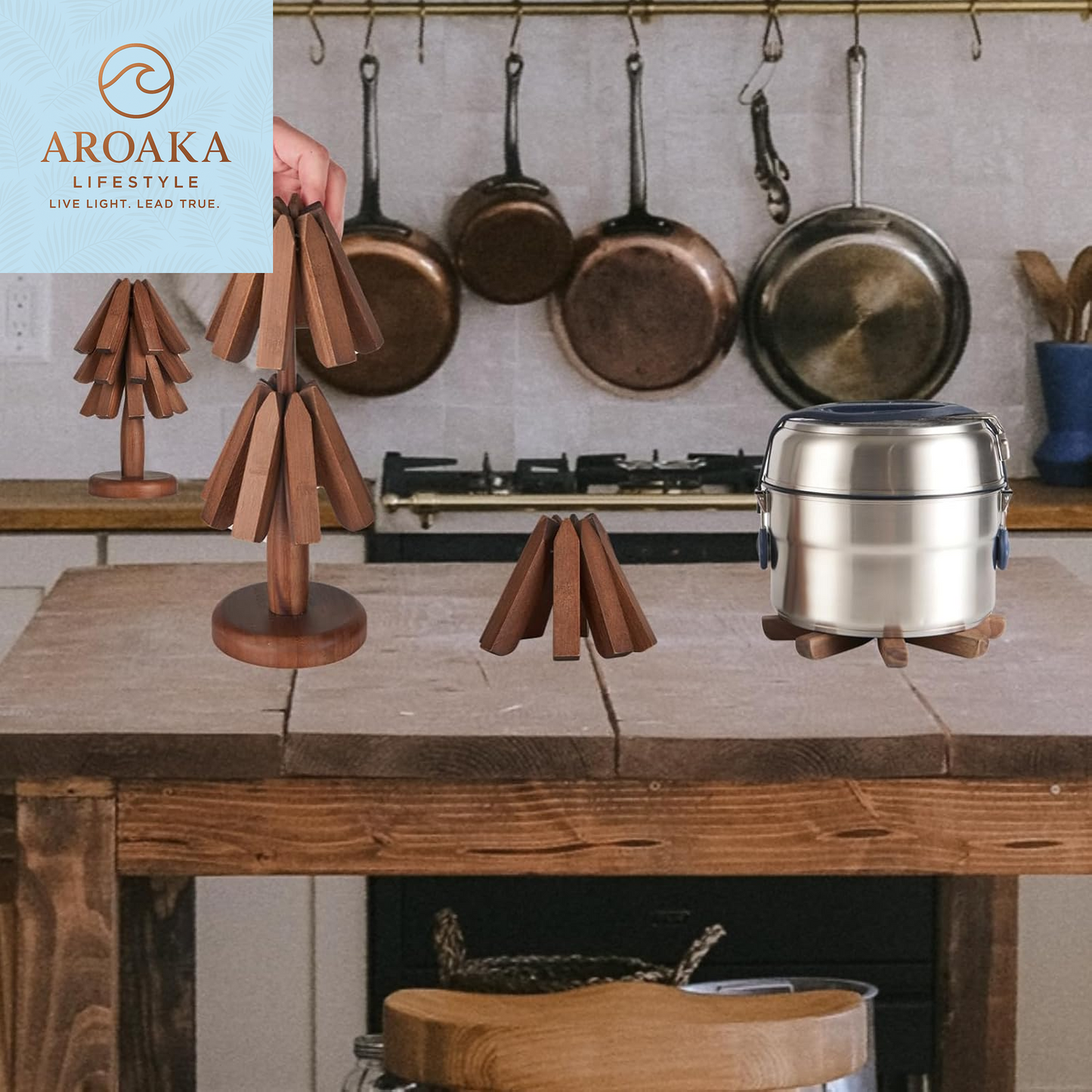 Elevate Your Kitchen with the CUIYAKI Set of 3 Stylish Bamboo Trivets - Perfect for Hot Dishes and Easy Storage