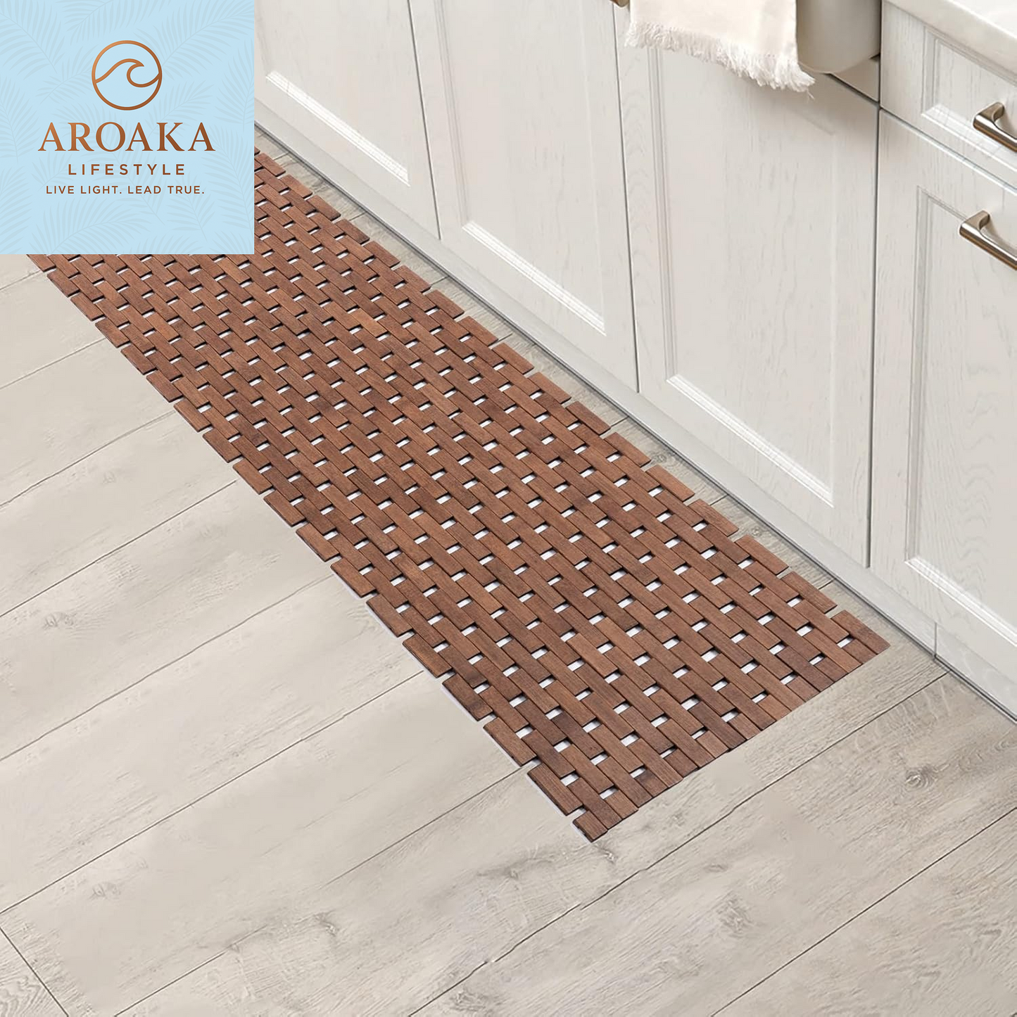 Elegant Bamboo Bath Mat - Waterproof Non-Slip Runner Rug, 16x48 Inch in Stylish Walnut Finish, Easy to Clean and Maintain, Ideal for Home and Outdoor Use