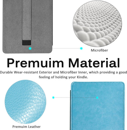 Compatible with Kindle Paperwhite 11Th Generation 2021 Leather Case with Hand Strap Leather Cover Cases for Kindle Paperwhite 11Th 2021 and Kindle Paperwhite Signature Edition 2021(Lightblue)