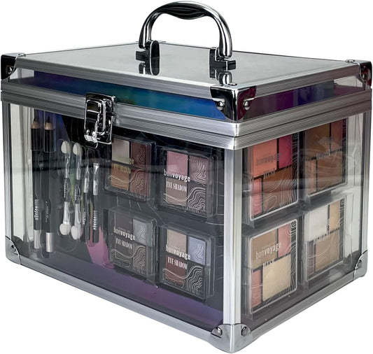 Ultimate 53-Piece Colour Delights Makeup Kit: Lipsticks, Eyeshadows, Blushes, and More in a Portable Transparent Case