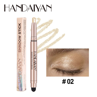 Double-Head Eyeshadow Stick Diamond Shimmer Highlighter Pencil Pearl Pigment Long Lasting Cream Eye Shadow Matte Brush Pen