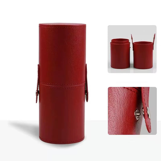 Stylish PU Leather Makeup Brush Bucket - Your Portable Travel Companion for Organized Beauty Essentials!