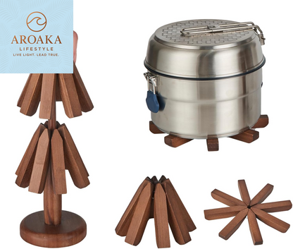 Elevate Your Kitchen with the CUIYAKI Set of 3 Stylish Bamboo Trivets - Perfect for Hot Dishes and Easy Storage