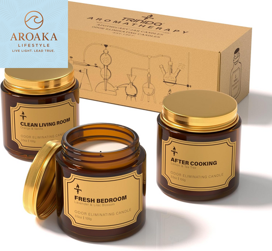 Transform Your Space with TRINIDa Scented Candle Set - 3 Pack Odor Eliminating Candles for a Fresh Home Experience!