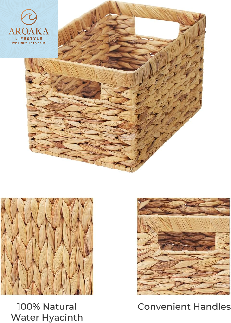 Elegant Large Wicker Storage Baskets with Handles - Natural Water Hyacinth, Perfect for Organizing Your Home and Bathroom - 2-Pack