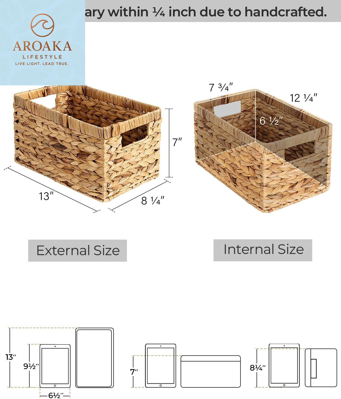 Elegant Large Wicker Storage Baskets with Handles - Natural Water Hyacinth, Perfect for Organizing Your Home and Bathroom - 2-Pack