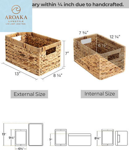 Elegant Large Wicker Storage Baskets with Handles - Natural Water Hyacinth, Perfect for Organizing Your Home and Bathroom - 2-Pack