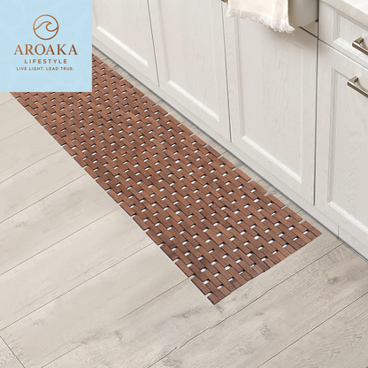 Elegant Bamboo Bath Mat - Waterproof Non-Slip Runner Rug, 16x48 Inch in Stylish Walnut Finish, Easy to Clean and Maintain, Ideal for Home and Outdoor Use