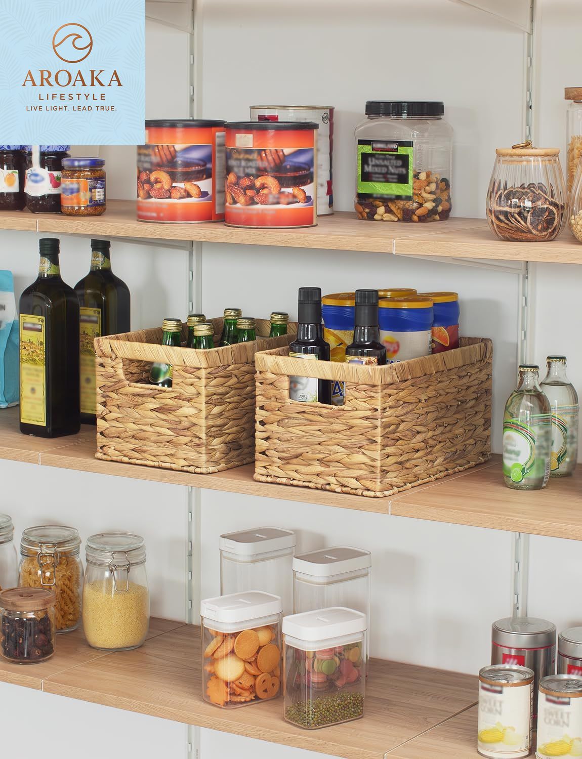 Elegant Large Wicker Storage Baskets with Handles - Natural Water Hyacinth, Perfect for Organizing Your Home and Bathroom - 2-Pack